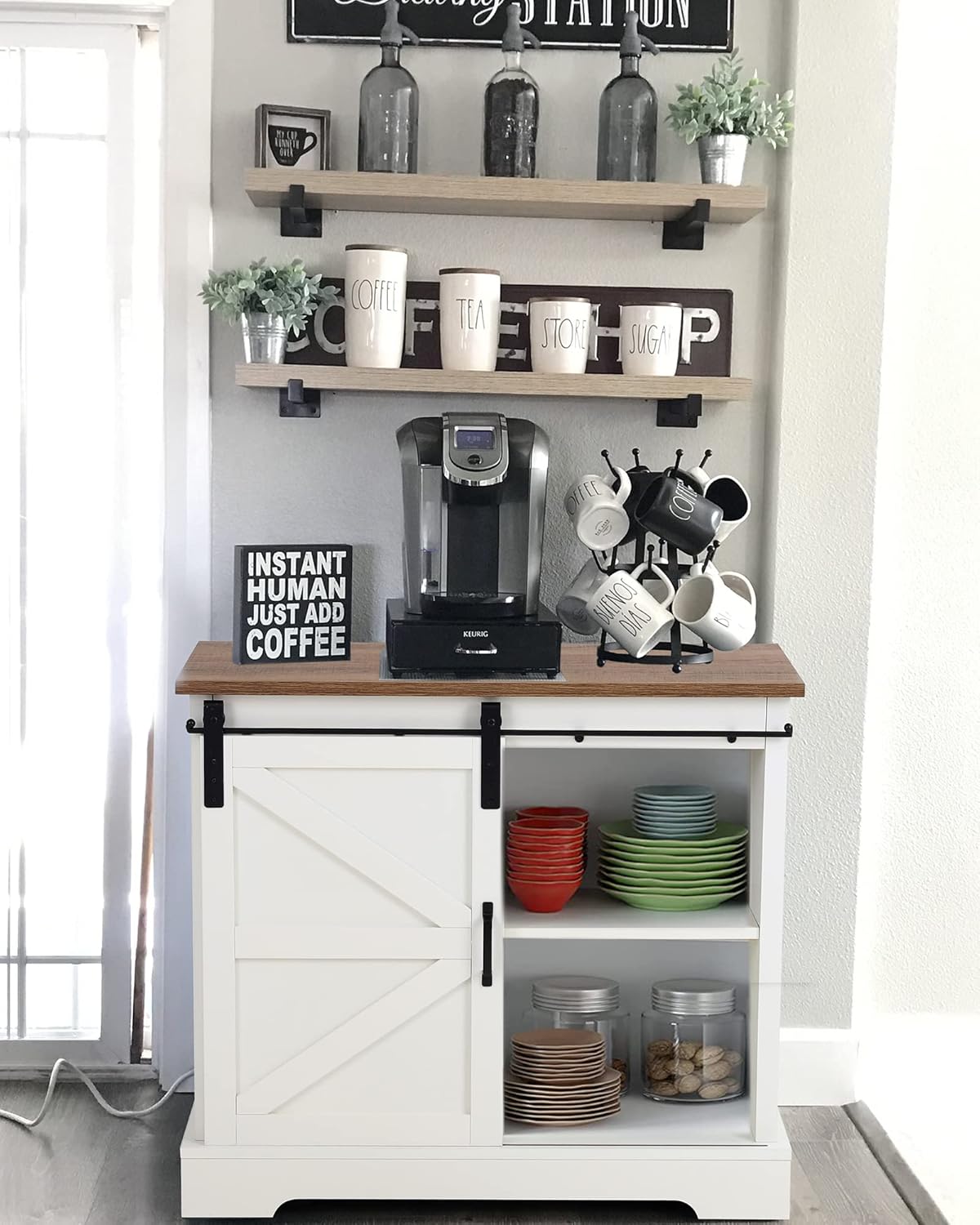 Brown Oak Kitchen Storage Cabinet with Sliding Door J669