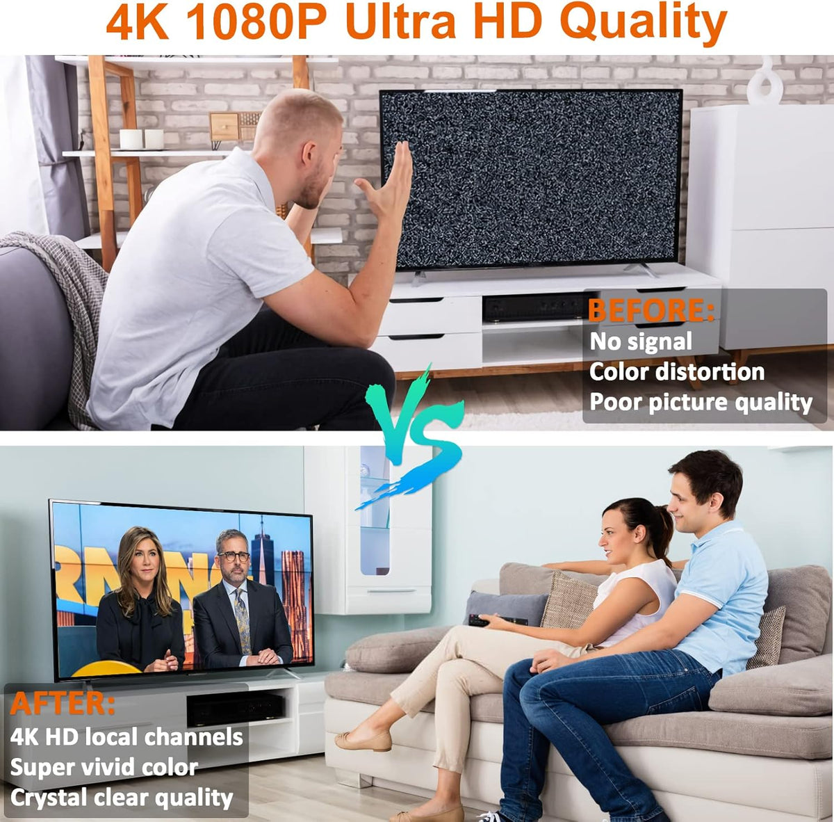 Indoor Amplified HDTV Antenna 300 Miles 4K 1080P with Coax Cable Pack of 2 H796184