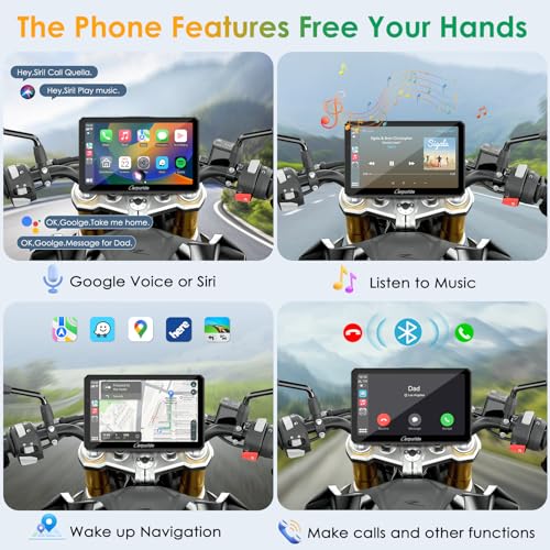 7" Waterproof Motorcycle Carplay Screen with Dual Dash Cam P4909