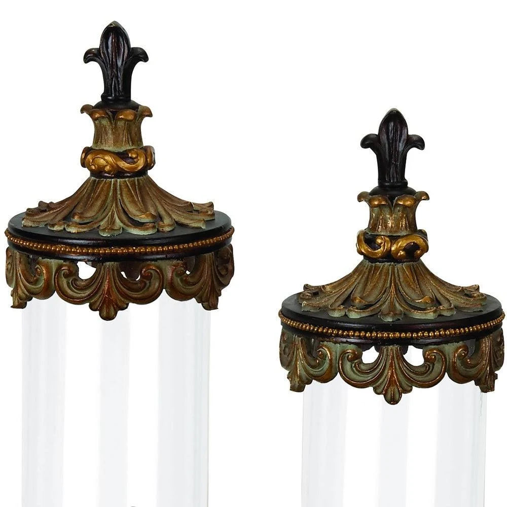 Antiqued Gold 3-Piece Glass Cylinder Canister Set Y647