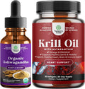 Organic Ashwagandha Liquid Drops and Antarctic Krill Oil 500mg Softgels Q9433