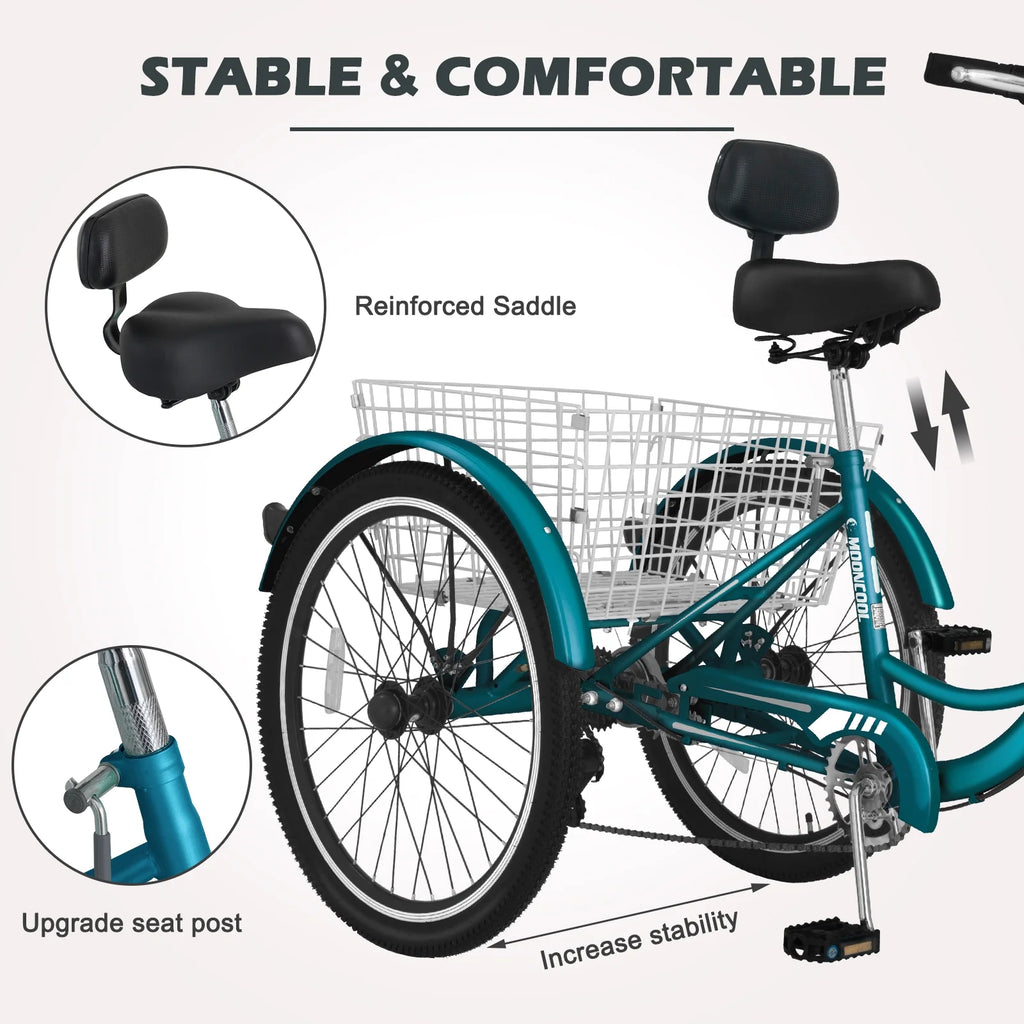 Tricycle 20" Wheels 7-Speed 3 Wheels Bike with Basket P50239