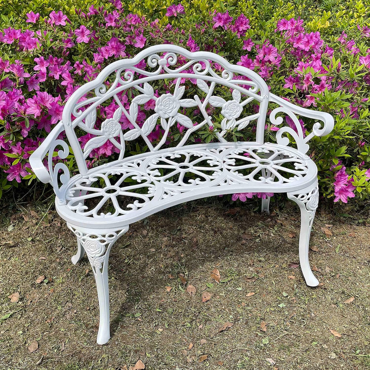 White Cast Aluminum Patio Bench F414474