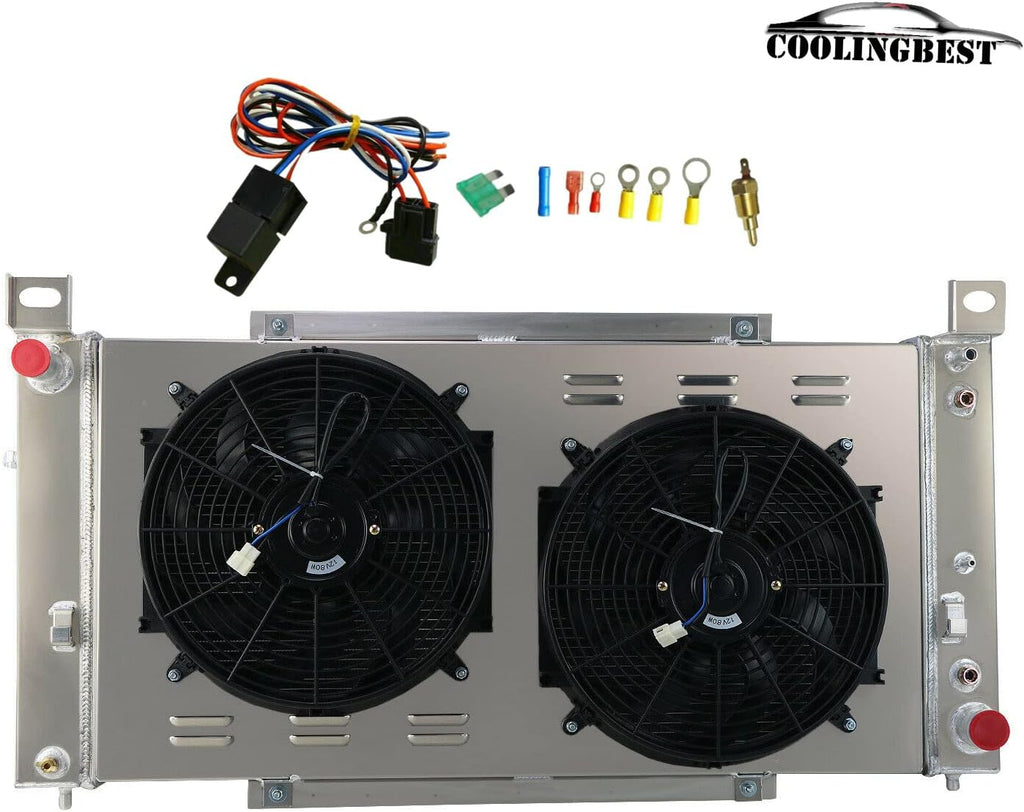 3 Row Aluminum Radiator with Electric Fan Shroud Kit J195
