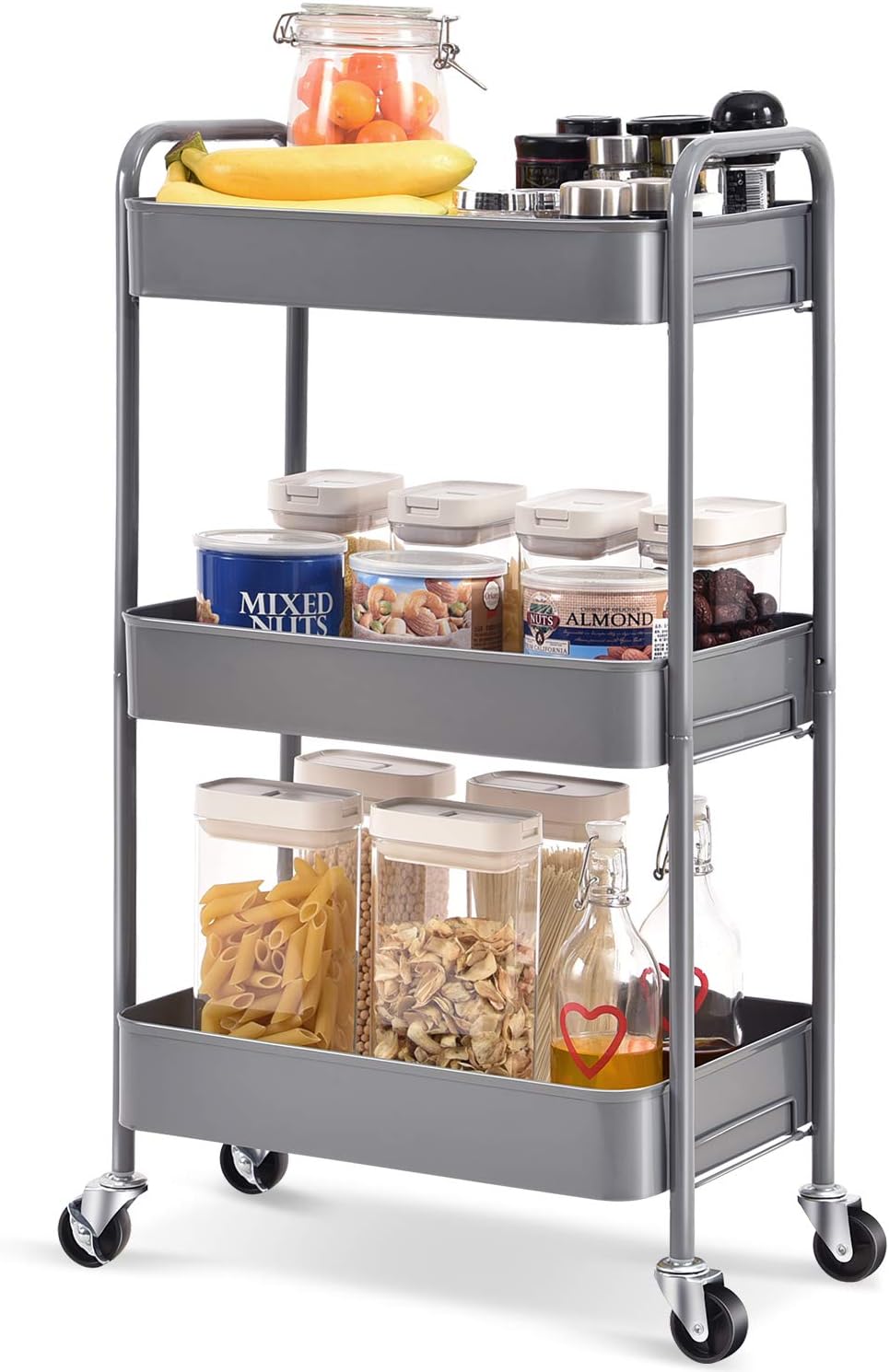 3-Tier Rolling Utility Cart with Lockable Wheels B692202