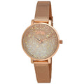 Women's Rose Gold Glitter-Dial Mesh Strap Watch U69895