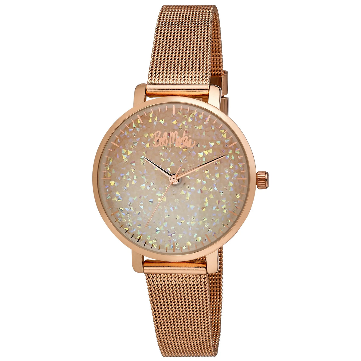 Women's Rose Gold Glitter-Dial Mesh Strap Watch U69895