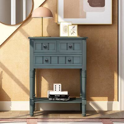 Ivory White Narrow Console Table with Three Storage Drawers and Bottom Shelf K773