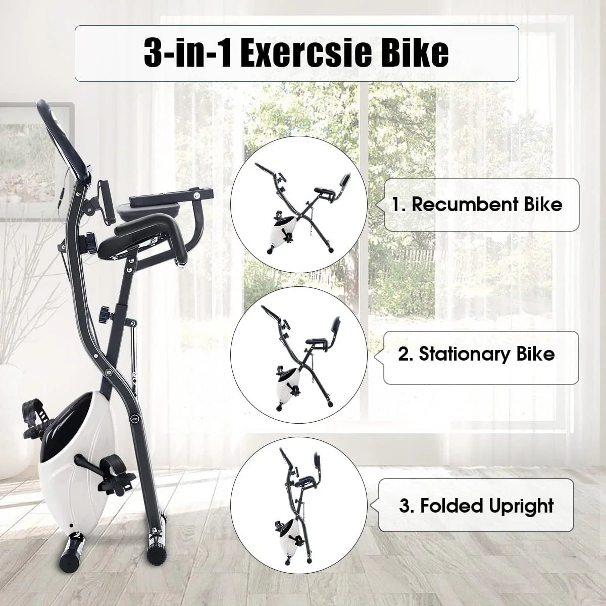 Folding 3-in-1 Recumbent Exercise Bike with Arm Resistance Bands V520100
