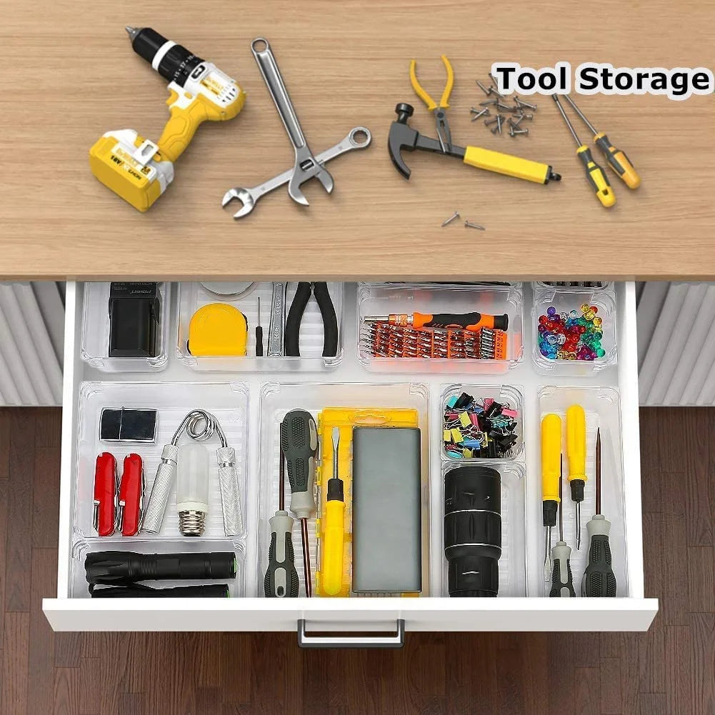 9 Pcs Clear Drawer Organizer Trays Assorted 4-Size Drawer Dividers Y1201