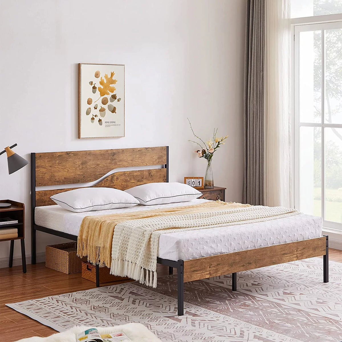 3-Piece Full Bedroom Set with Platform Bed Frame and 2 Nightstand L243