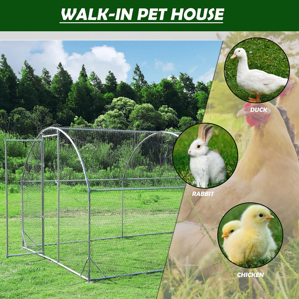 Large Metal Chicken Coop Walk-in Poultry Cage with Waterproof Cover (9.2'W x 18.7'L x 6.5'H) U4193