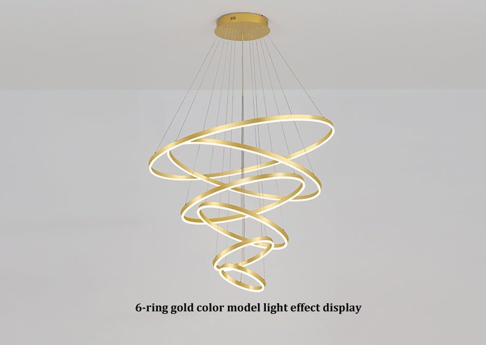 6 Rings Gold LED Chandelier with Remote Control Q655935