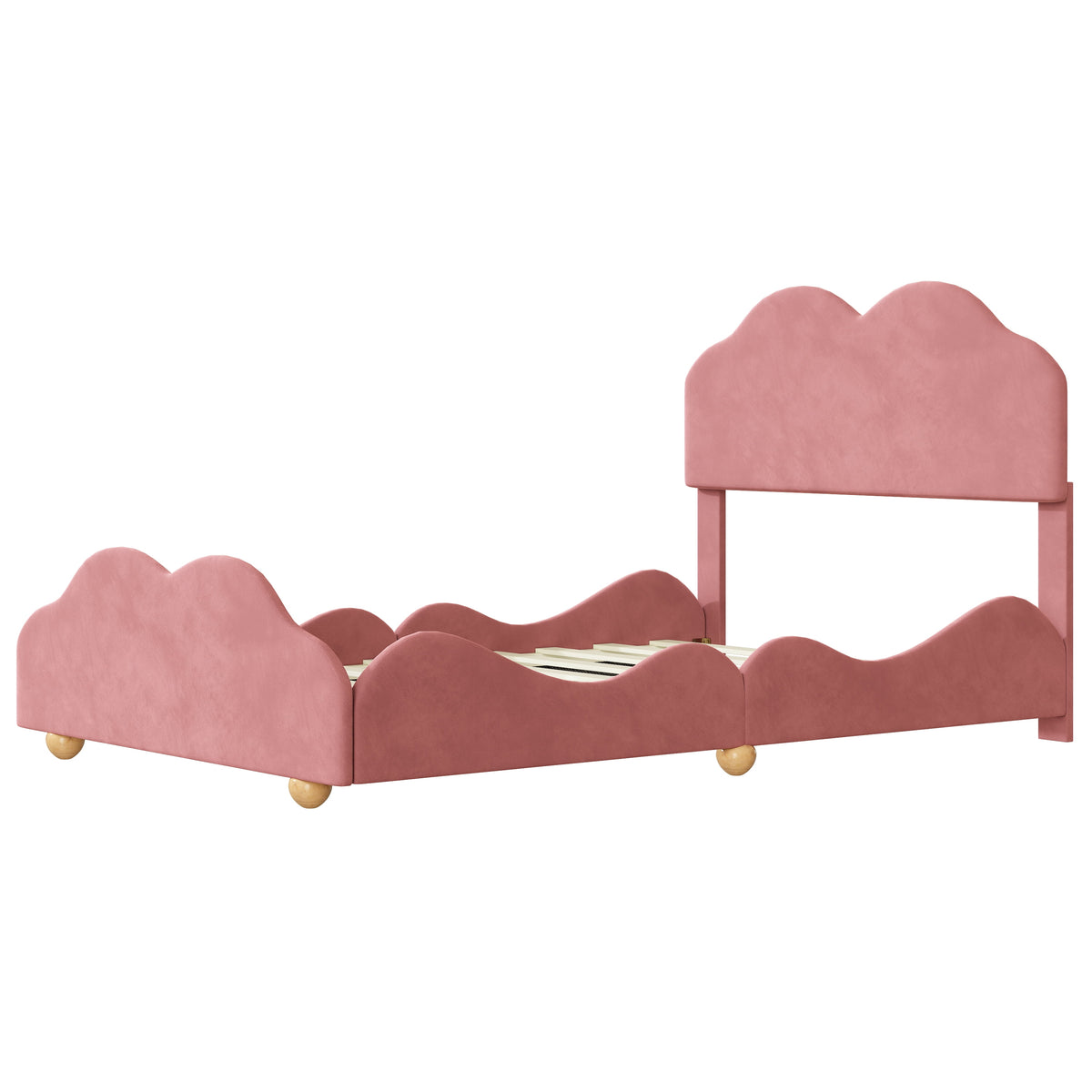 Dark Pink Upholstered Full Size Platform Bed Frame with Headboard D79305