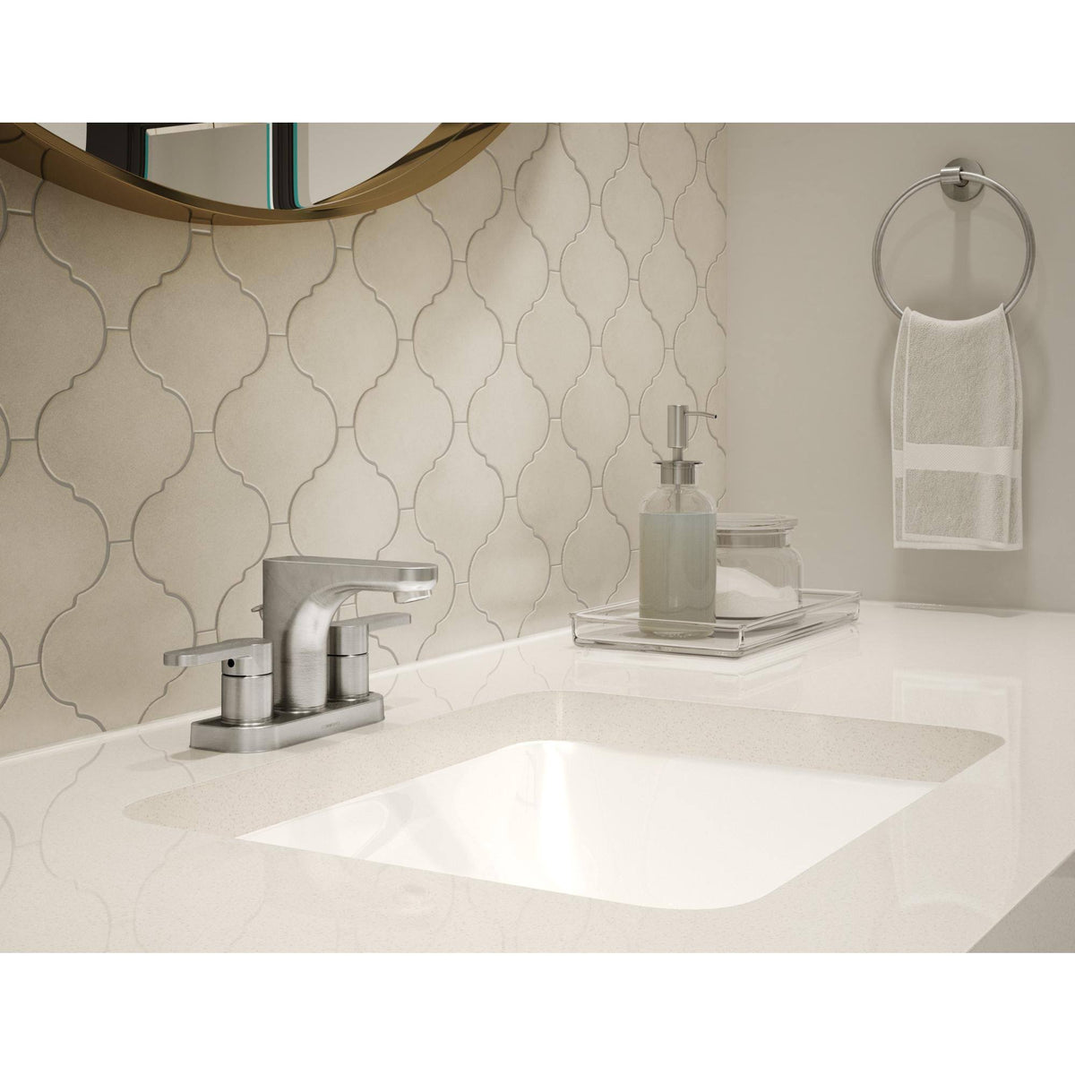 4 in. Centerset 2-Handle Bathroom Faucet in Satin Nickel P111