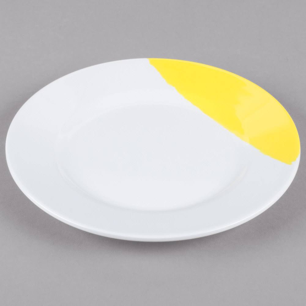 White Yellow Wide Rim Round Melamine Plate E3940