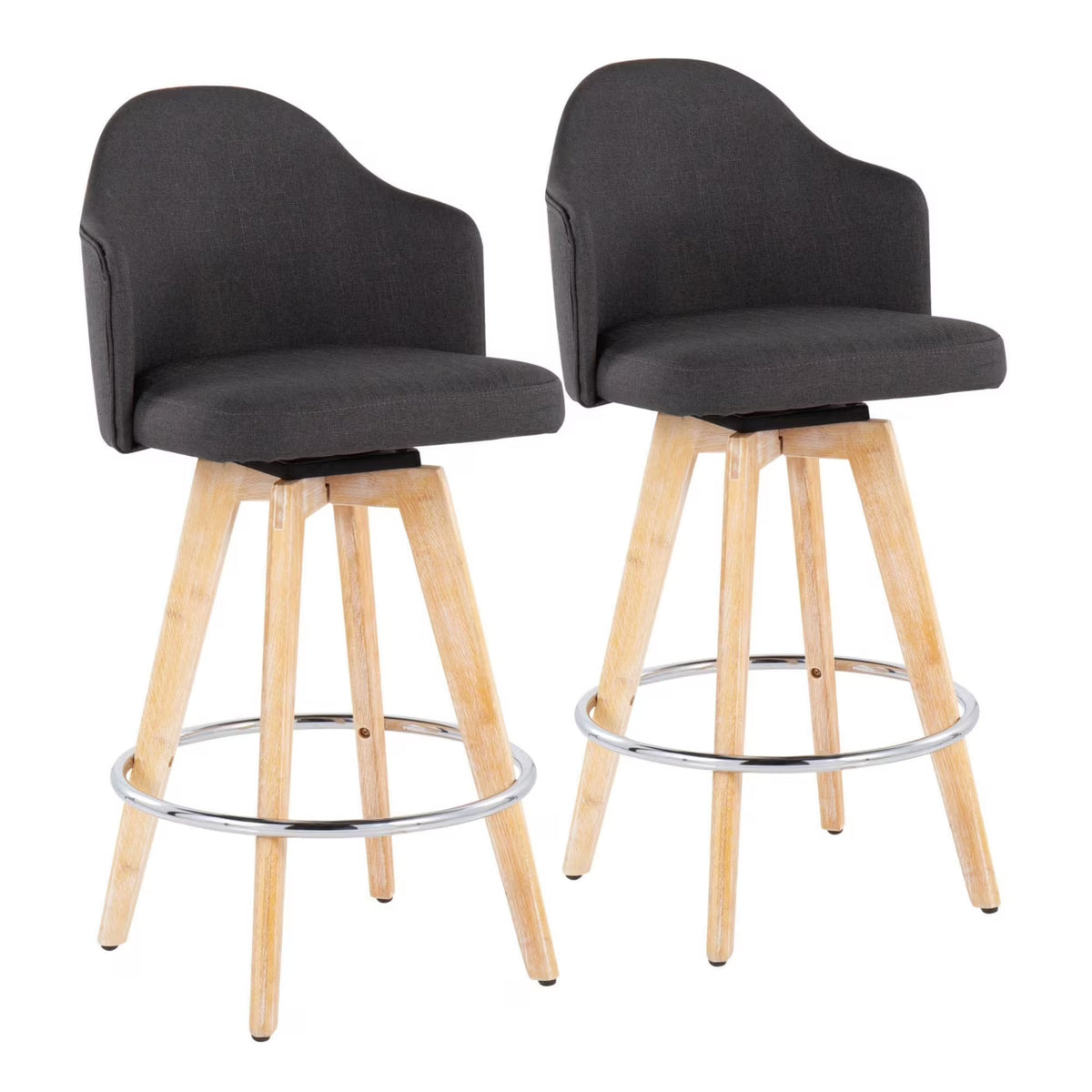 Charcoal Counter Stool with Natural Bamboo Legs and Chrome Metal Footrest L5251