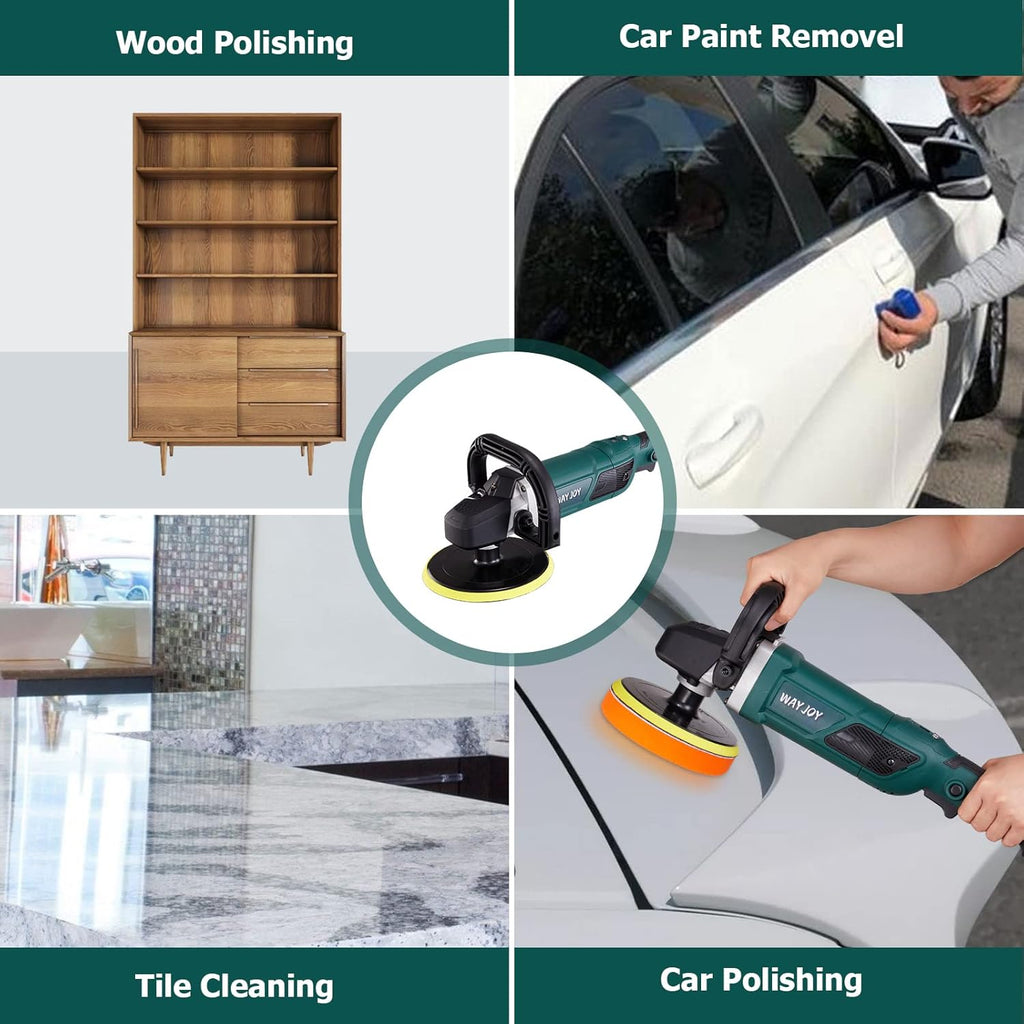 Rotary Car Polisher with 6” and 7“ Backing Plate, 4 Foam Pads I5303