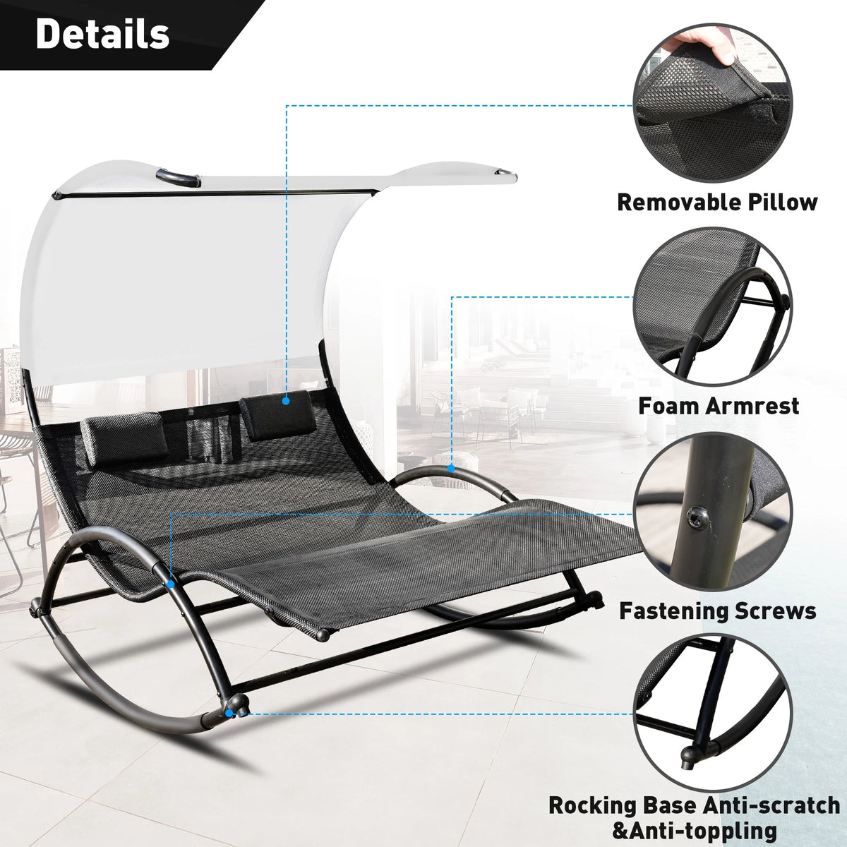 Double Chaise Lounge with Canopy and Pillows D50486