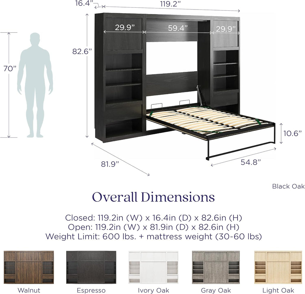 Full Size Murphy Wall Bed with Storage in Light Oak Q109