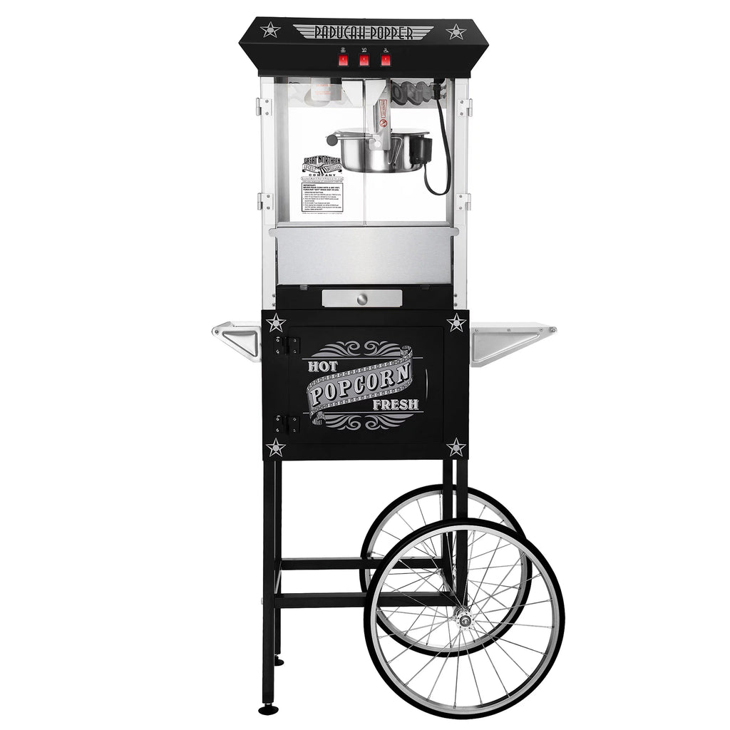 Black Antique Style 8oz Popcorn Popper Machine with Cart P2175