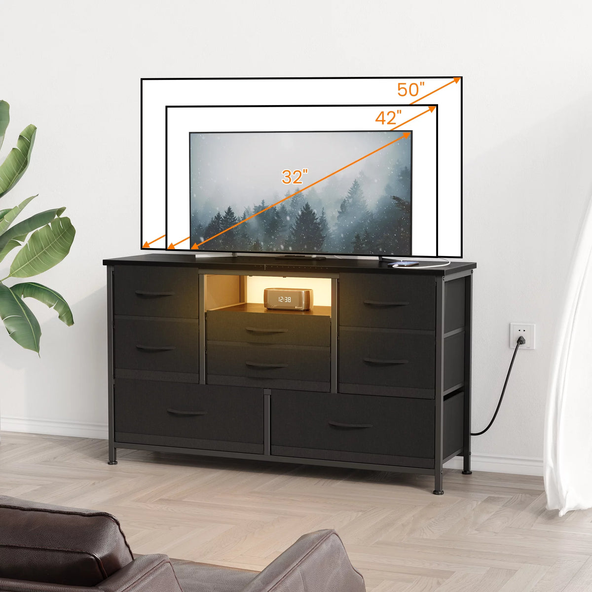 8 Drawer Dresser TV Stand with Electrical Outlet and LED Lights A75108
