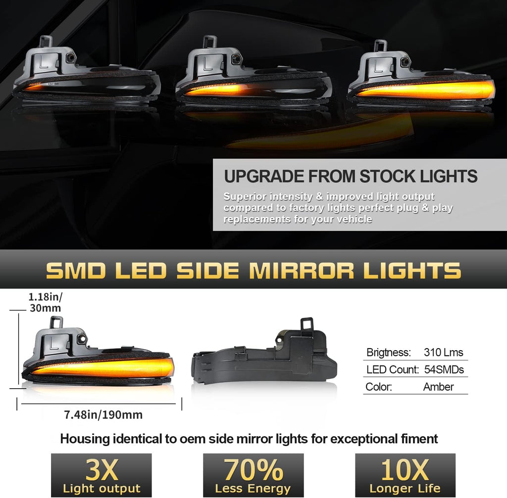 Amber LED Side Mirror Turn Signal Light Indicator Strip Smoked Lens B497