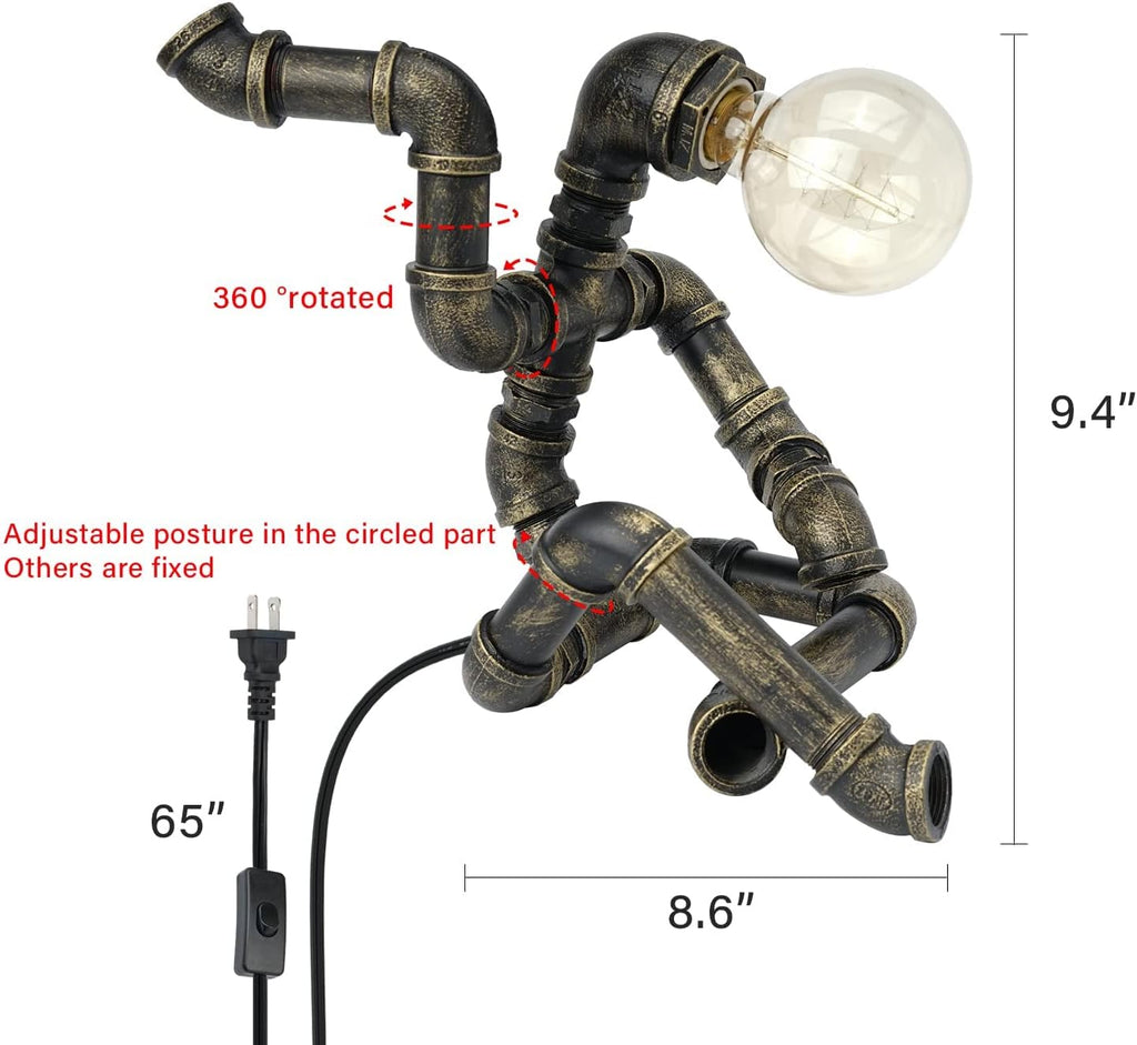 Bronze Iron Pipe Table Lamp with Button Switch V4960