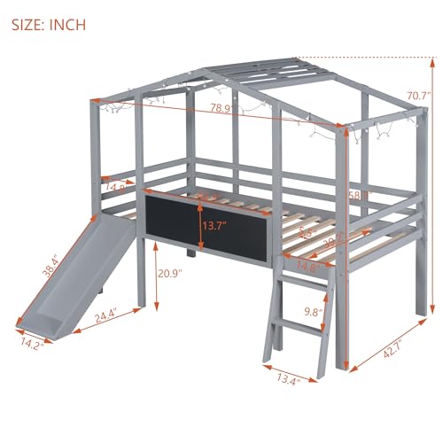 White Twin Low Loft Bed with Slide and Storage Shelves Z2629