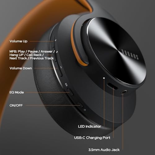 Bluetooth Headphones Over Ear, 90 Hours Playtime, Wireless, Noise Isolating, HiFi Stereo, Black Q55175