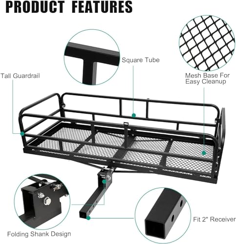 60 x 24 x 14 Inch Black Folding Hitch Mount Cargo Carrier with 500 lbs. Capacity V69661