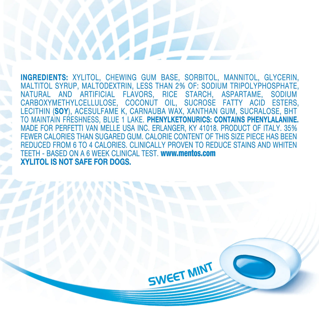 Mentos Pure White Gum Sweet Mint 15 Piece Bottle O92765