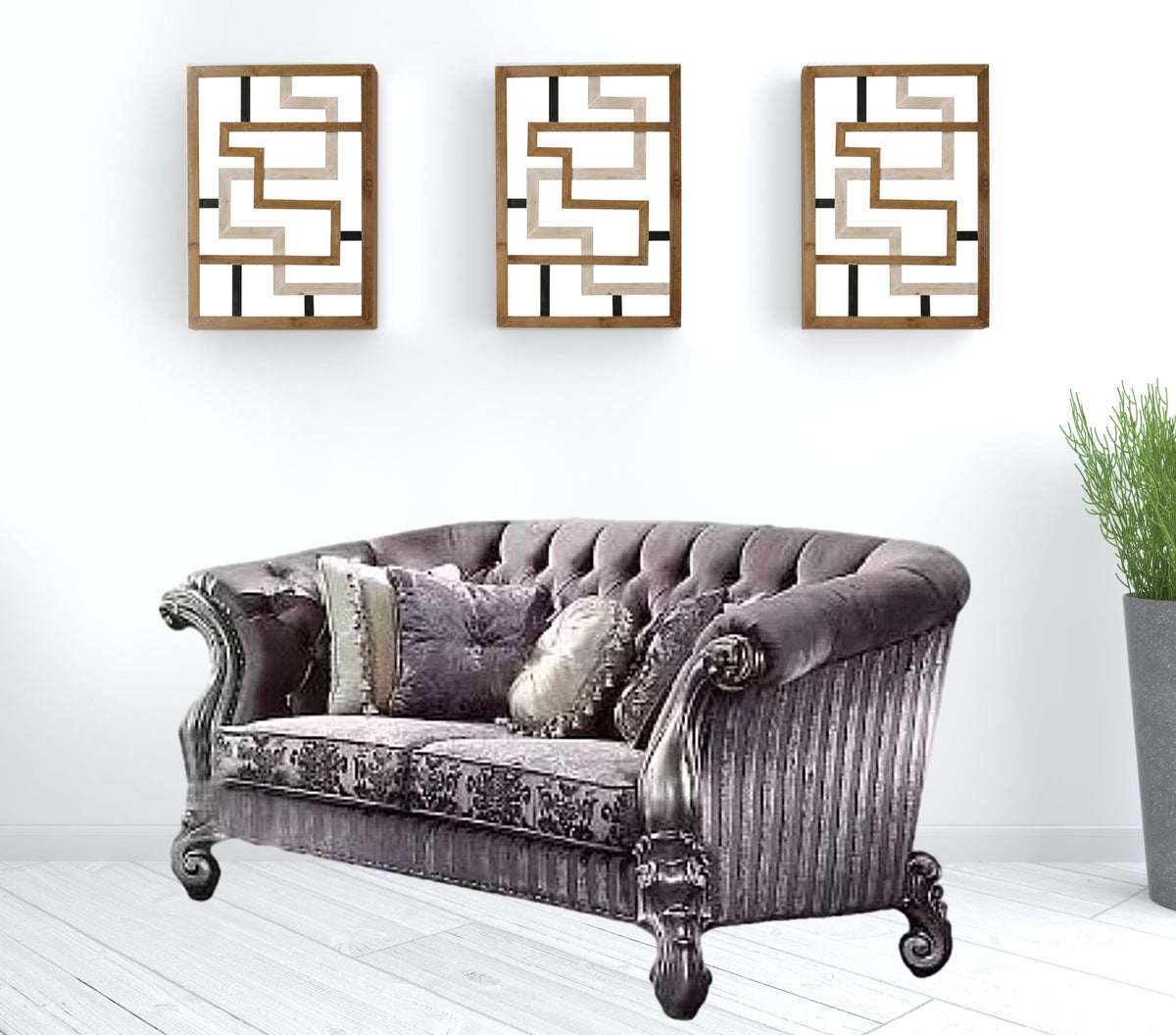 Purple Velvet Love Seat Sofa with Toss Pillows V684