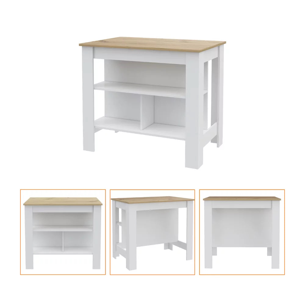 7-Shelf 4-Door 2-Piece Kitchen Set White and Light Oak E58982