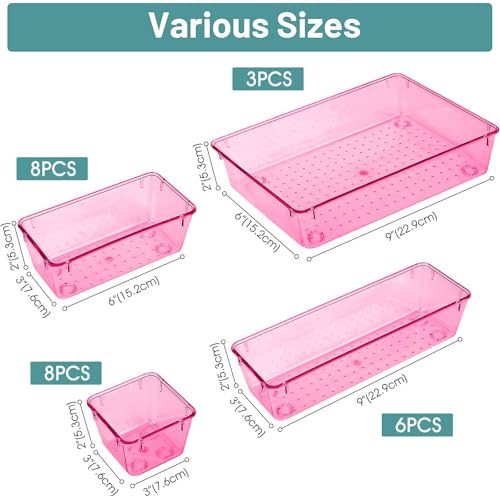 25 PCS Clear Plastic Drawer Organizer Set, 4 Sizes Y941