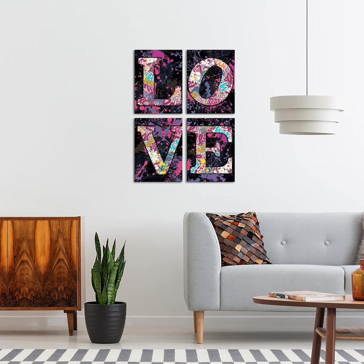 4 Piece Colorful Graffiti Canvas Wall Art Framed K9054