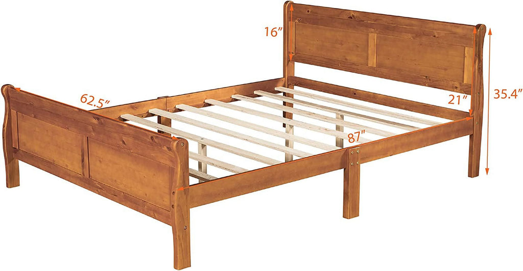 Queen Size Wood Platform Bed Frame with Headboard H459529