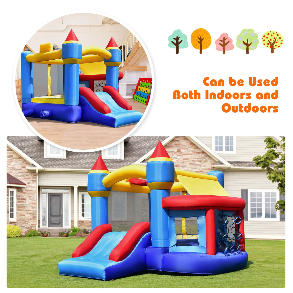 Inflatable Bounce House Castle Slide Bouncer with Basketball Hoop G31124