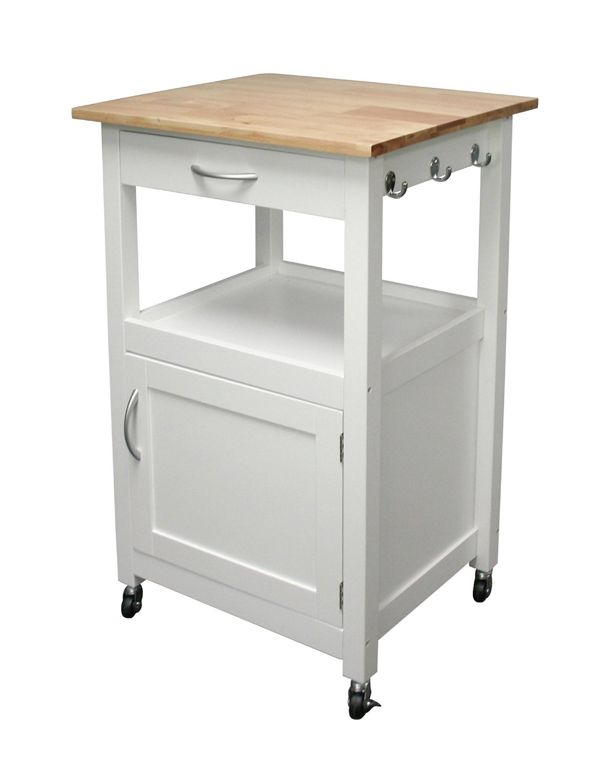 Natural Wood Top Kitchen Island Cart with White Base I20253