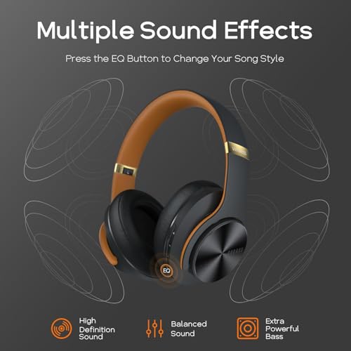 Bluetooth Headphones Over Ear, 90 Hours Playtime, Wireless, Noise Isolating, HiFi Stereo, Black Q55175