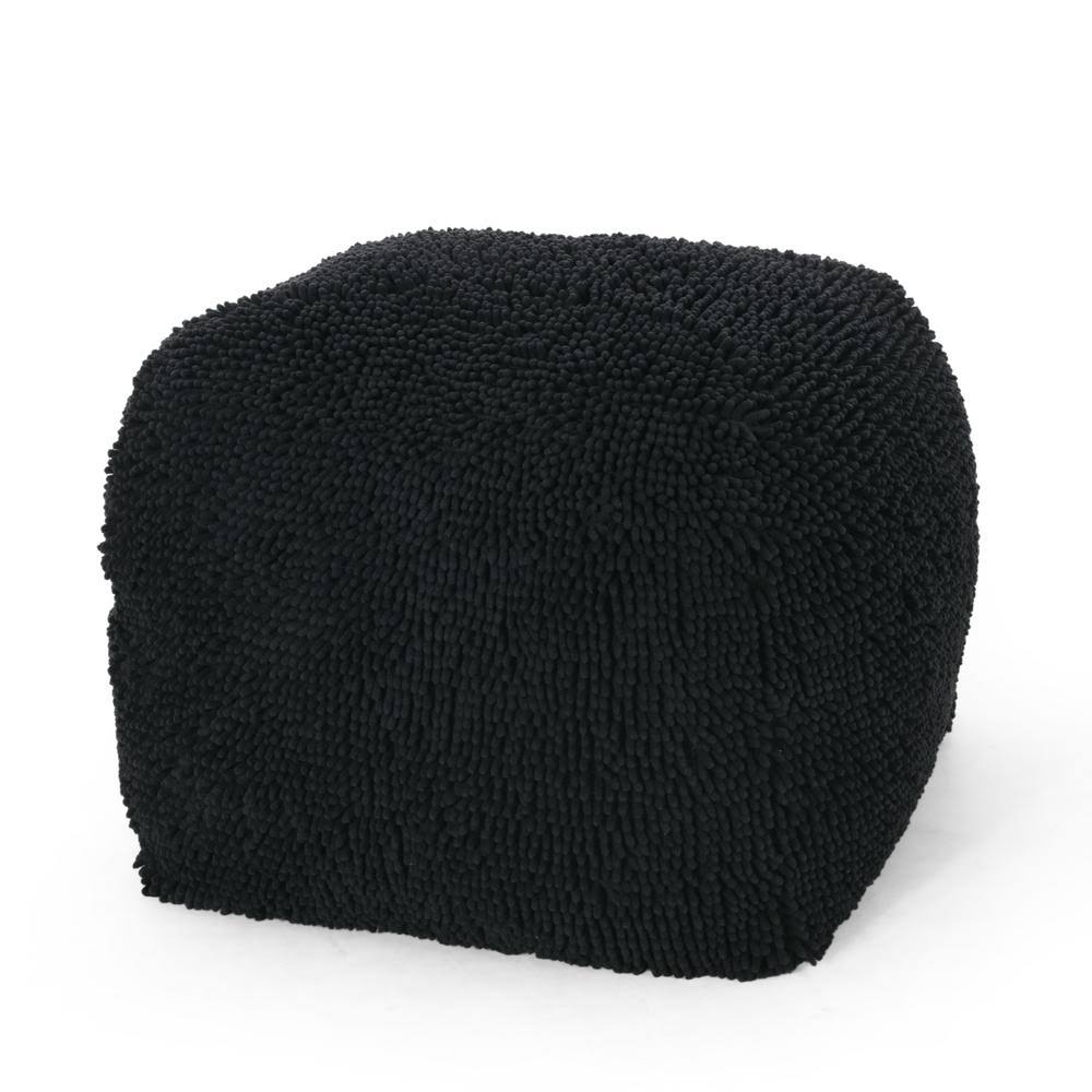 Charcoal Microfiber Chenille Square Pouf W19544