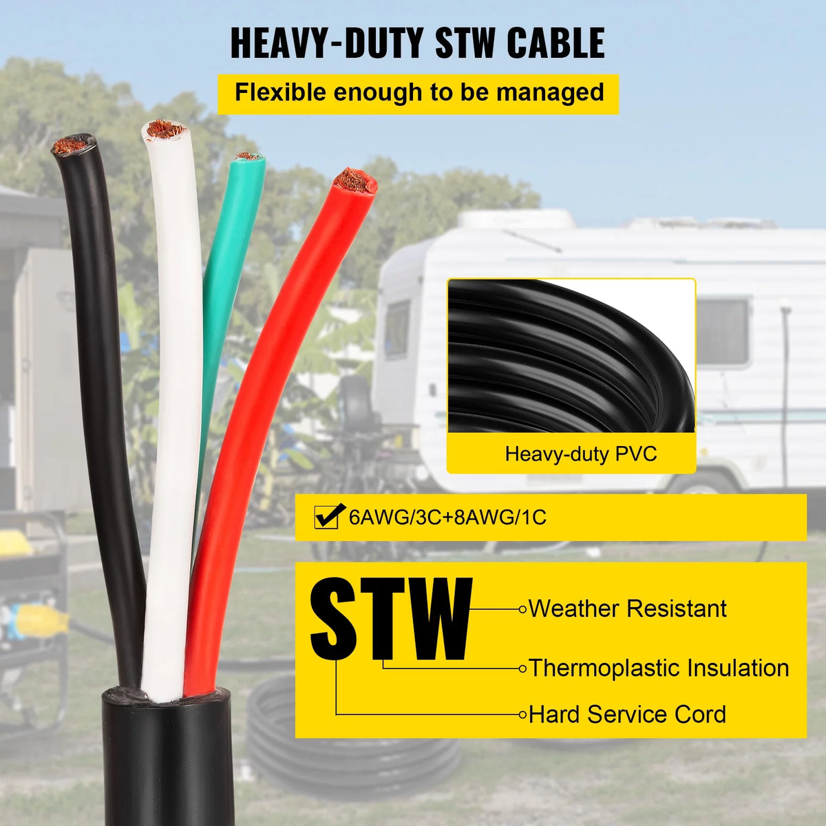 25ft 50Amp STW 6/3+8/1 Electrical Power Cord Z6778