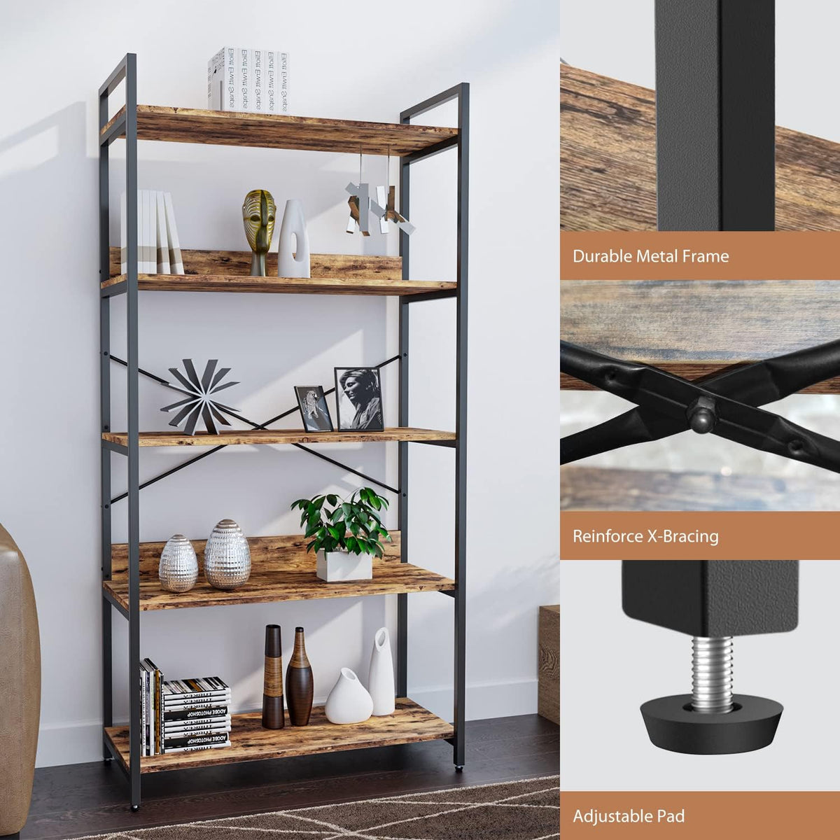 4 Tier Wood and Metal Bookshelf Y26893