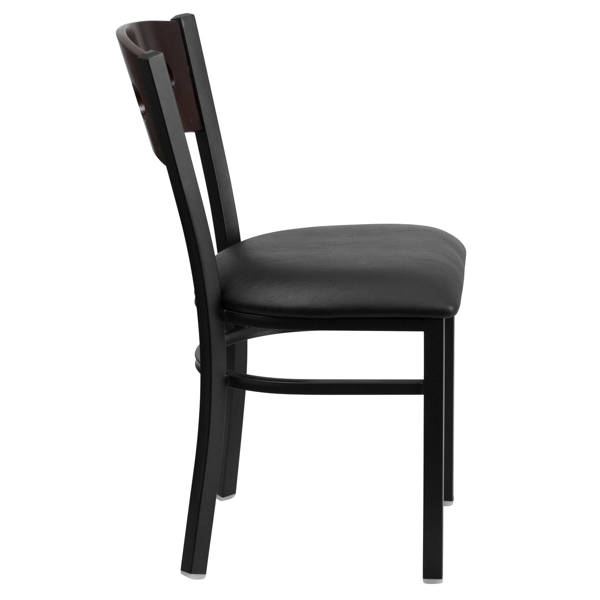 Black Metal Restaurant Chair with Walnut Wood Back and Vinyl Seat F854