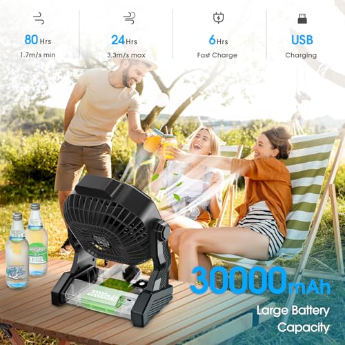 9 Inch Rechargeable Battery Powered Camping Fan with LED Lantern S243120