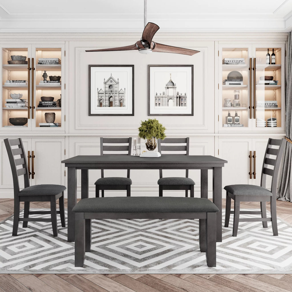 Gray Wood Dining Table and Chairs with Bench Q15730