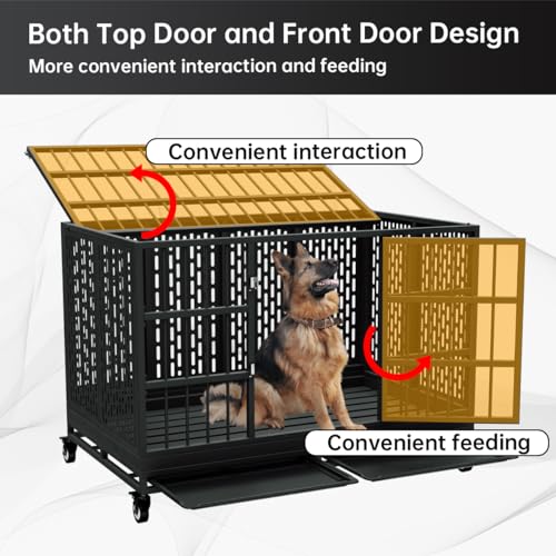 Heavy Duty Metal Dog Crate with Wheels and Removable Tray F2032