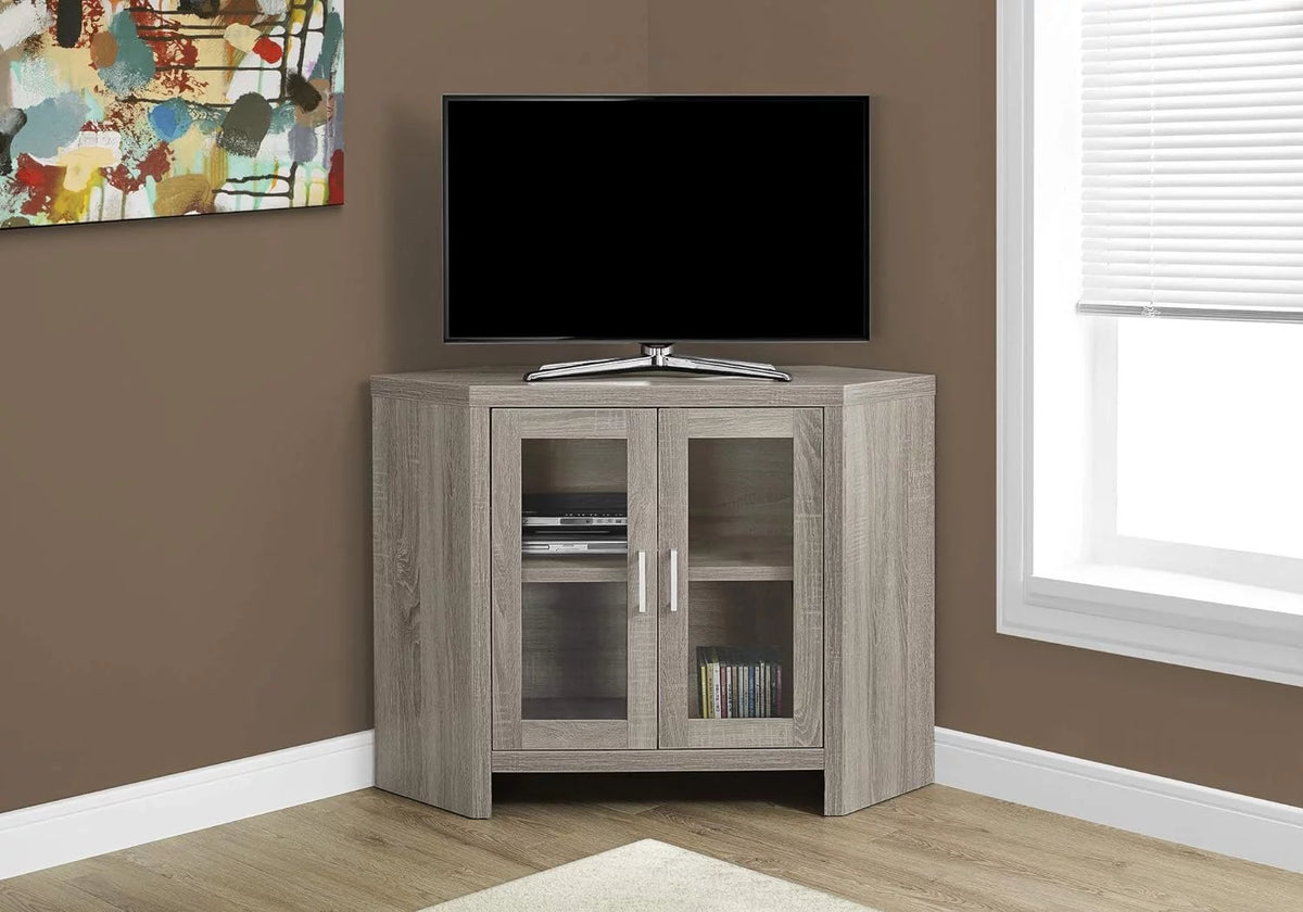 Corner TV Stand with Glass Doors, 42", Dark Taupe X3044