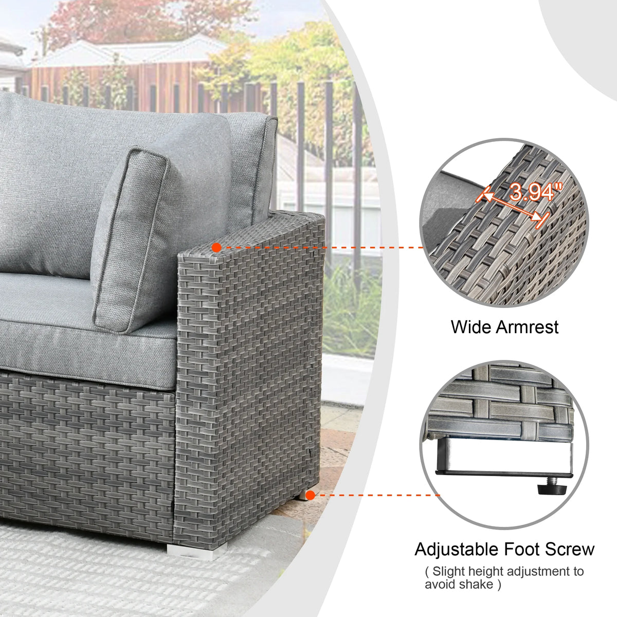 5 Piece Outdoor Patio Furniture Set Wicker Rattan Sectional Couch, Dark Grey X5781