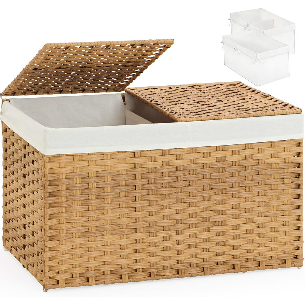 Natural Woven Rattan Storage Basket with Lid 42.3 Gallon Q781288